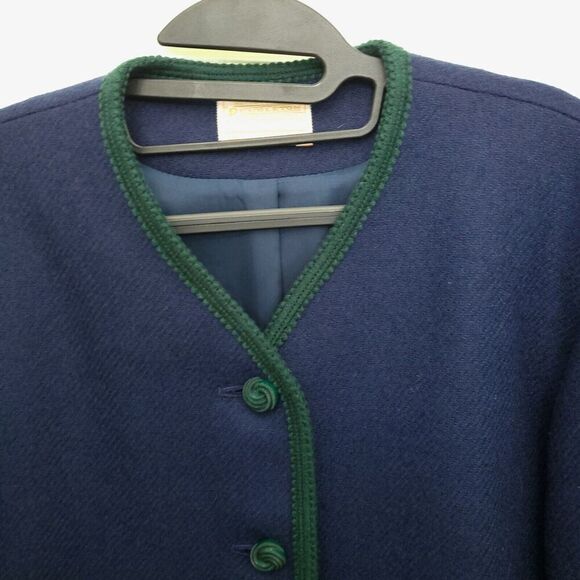 Vintage Pendleton 100% Wool Short Jacket Navy with Green Trim Blazer Size 12 - Picture 2 of 14